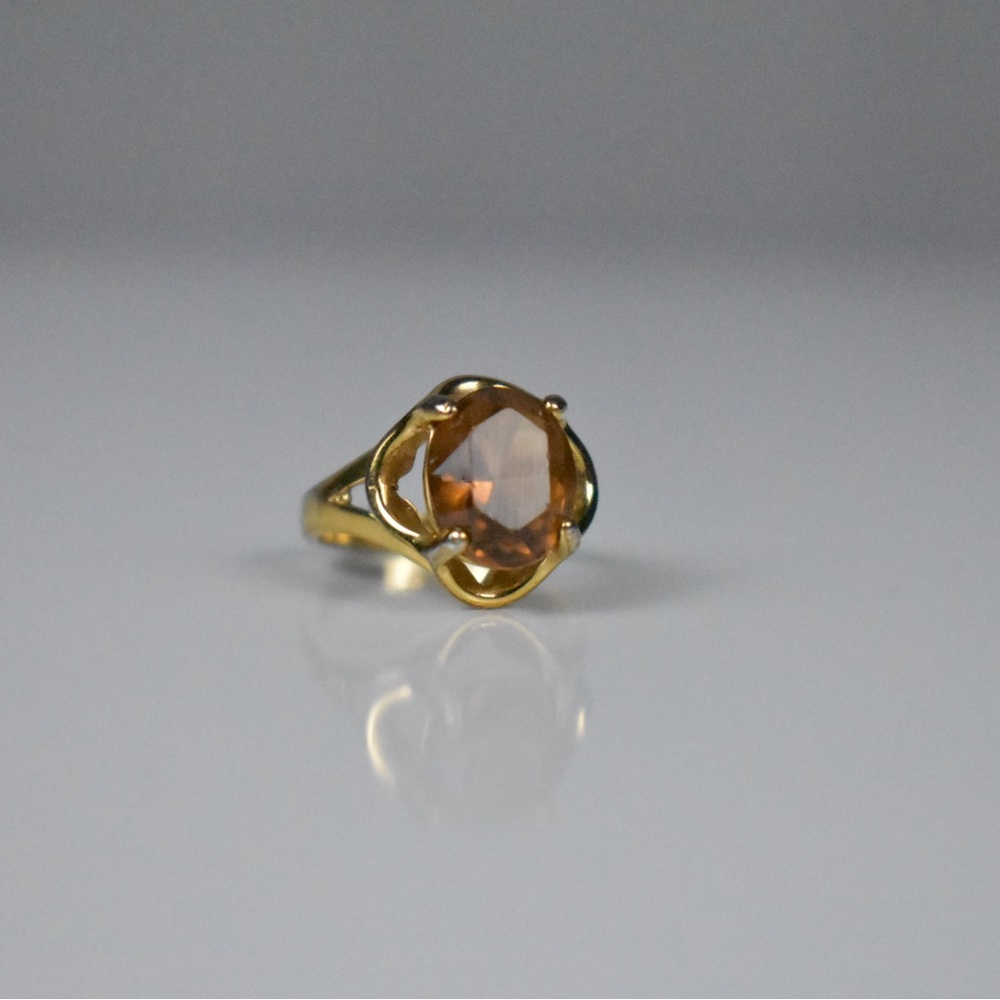 18K G.E. Amber glass stone gold ring - Picture 16 of 17